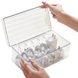 6 Compartments Data Cable Management Box Power Cord Organizer Box Charger Storage Box with Lid Clear