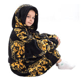 Kids Hooded Blanket Wearable Sherpa Blanket Oversized Hoodie Blanket Black