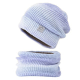 Fleece-Lined Gradient Hat with Snood Purple