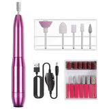 Portable Nail Drill Machine Kit USB Rechargeable Manicure Pedicure Tools-Rose Red