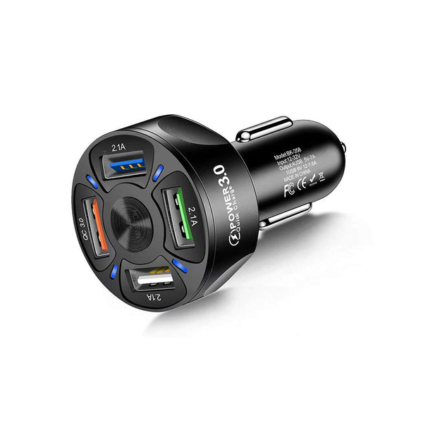 1 Pack 4 USB Port Fast Charging Car Charger Black