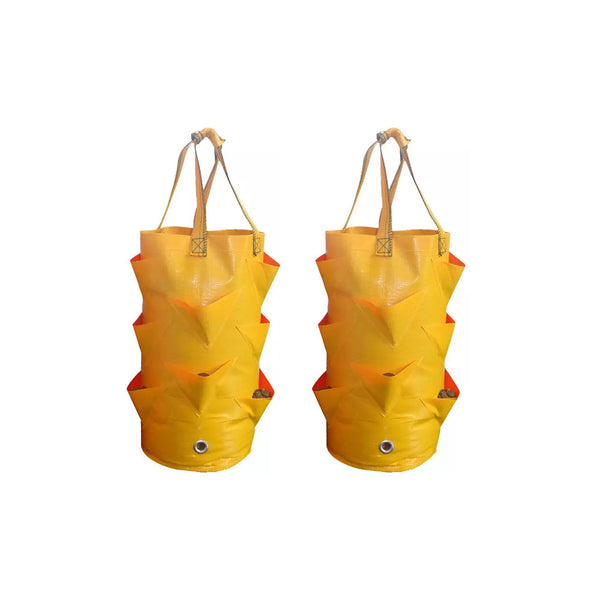 2 Pcs Reusable Durable Hanging Strawberry Grow Bag Yellow