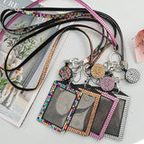 FancyGrab 4Pcs Vertical PU Leather ID Badge Holder with Rhinestone Lanyard Metal Clip and Key Ring