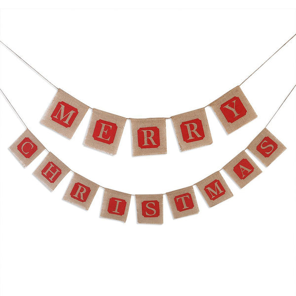 1 Set Linen Merry Christmas Bunting Garland Banner Hanging Flag