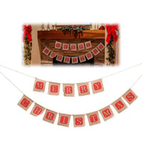1 Set Linen Merry Christmas Bunting Garland Banner Hanging Flag