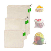 Premium Reusable Cotton Mesh Produce Bags Eco-Friendly Organic Natural Vegetable Fruit Storage Pouch Grocery Shopping Bag 3 Sizes