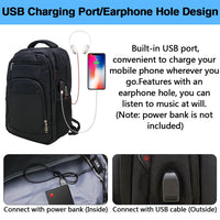 Laptop Backpack with USB Charging Port Water Resistant 15.6 inch Black