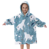 Kids Hooded Blanket Wearable Sherpa Blanket Oversized Hoodie Blanket Sky Blue