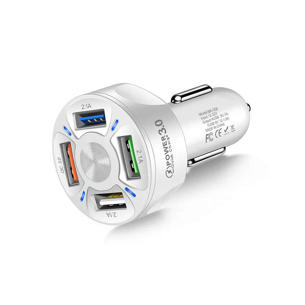 1 Pack 4 USB Port Fast Charging Car Charger White