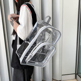 PVC Transparent Backpack Water-Resistant Clear Bookbag for Boys and Girls Gray