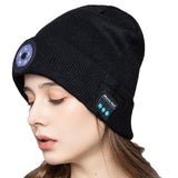 Wireless Bluetooth Beanie Hat with Head Light Wireless Stereo Headphone Black
