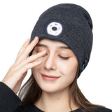 Wireless Bluetooth Beanie Hat with Head Light Wireless Stereo Headphone Dark Grey