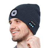 Wireless Bluetooth Beanie Hat with Head Light Wireless Stereo Headphone Navy Blue