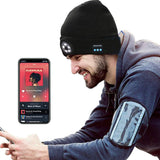 Wireless Bluetooth Beanie Hat with Head Light Wireless Stereo Headphone Black