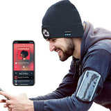 Wireless Bluetooth Beanie Hat with Head Light Wireless Stereo Headphone Navy Blue