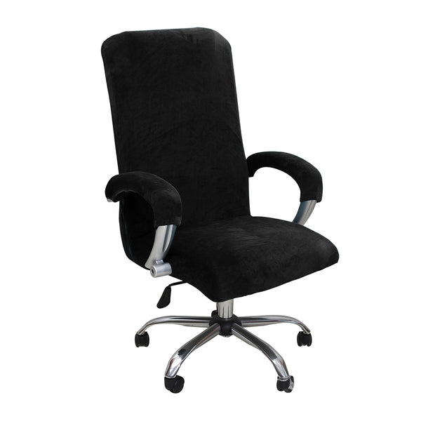 Thickened Office Chair Cover Stretch Velvet Seat Chair Protector with Armrest Covers Black