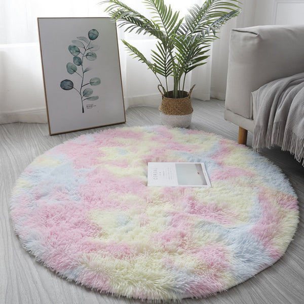 Rainbow Tie Dyed Plush Round Rug Non-slip Floor Soft Carpet Home Decor Rainbow