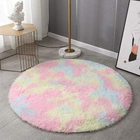 Rainbow Tie Dyed Plush Round Rug Non-slip Floor Soft Carpet Home Decor Rainbow