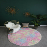 Rainbow Tie Dyed Plush Round Rug Non-slip Floor Soft Carpet Home Decor Rainbow