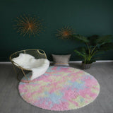 Rainbow Tie Dyed Plush Round Rug Non-slip Floor Soft Carpet Home Decor Rainbow