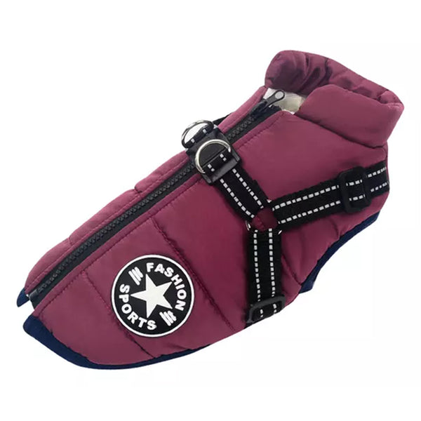 FancyGrab Waterproof Warm Winter Dog Harness Coat Purple