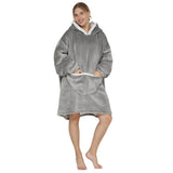 Oversized Wearable Blanket Sherpa Fleece Hoodie Sweatshirt Blanket for Adults Light Grey