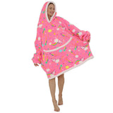 Oversized Wearable Blanket Sherpa Fleece Hoodie Sweatshirt Blanket for Adults Rainbow Horse Style