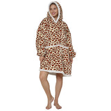 Oversized Wearable Blanket Sherpa Fleece Hoodie Sweatshirt Blanket for Adults Leopard Style