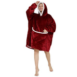 Oversized Wearable Blanket Sherpa Fleece Hoodie Sweatshirt Blanket for Adults Wine Red