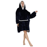 Oversized Wearable Blanket Sherpa Fleece Hoodie Sweatshirt Blanket for Adults Navy