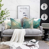 4 Pcs Set Marble Texture Turquoise and Gold Silver Pillow Covers