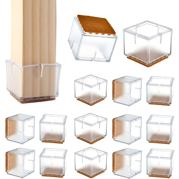 16pcs Chair Leg Floor Protectors Silicone Soft Square Round Covers with Glide Pads-Square