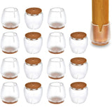 16pcs Chair Leg Floor Protectors Silicone Soft Square Round Covers with Glide Pads-Round