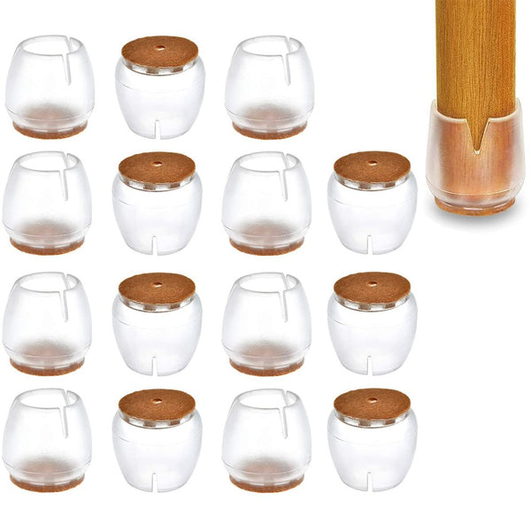 16pcs Chair Leg Floor Protectors Silicone Soft Square Round Covers with Glide Pads-Round