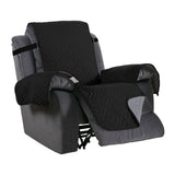 Waterproof Reversible Quilted Recliner Chair Cover Sofa Slipcover with Non Slip Strap Couch Protector Black