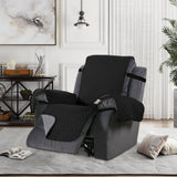 Waterproof Reversible Quilted Recliner Chair Cover Sofa Slipcover with Non Slip Strap Couch Protector Black