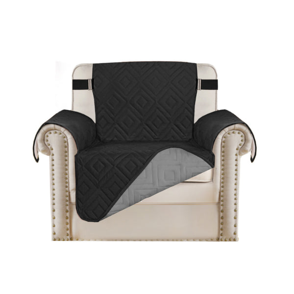 Waterproof Reversible Quilted Sofa Cover with Non Slip Strap for Single-Seat Black
