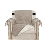Waterproof Reversible Quilted Sofa Cover with Non Slip Strap for Single-Seat Khaki