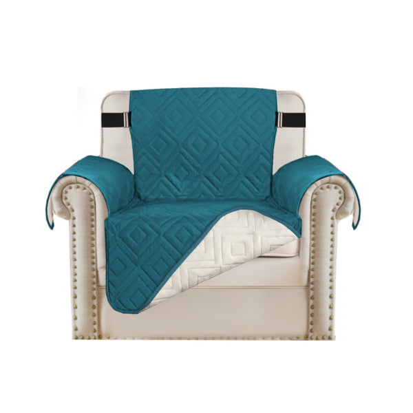 Waterproof Reversible Quilted Sofa Cover with Non Slip Strap for Single-Seat Blue