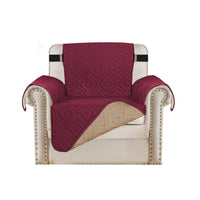 Waterproof Reversible Quilted Sofa Cover with Non Slip Strap for Single-Seat Wine Red