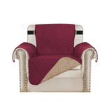 Waterproof Reversible Quilted Sofa Cover with Non Slip Strap for Single-Seat Wine Red