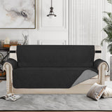 Waterproof Reversible Quilted Sofa Cover with Non Slip Strap for Four-seat Black