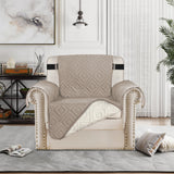 Waterproof Reversible Quilted Sofa Cover with Non Slip Strap for Single-Seat Khaki