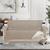 Waterproof Reversible Quilted Sofa Cover with Non Slip Strap for Three-seat Khaki