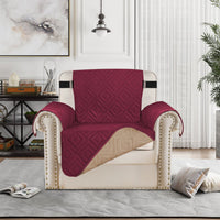 Waterproof Reversible Quilted Sofa Cover with Non Slip Strap for Single-Seat Wine Red