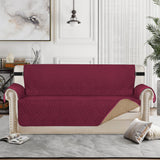 Waterproof Reversible Quilted Sofa Cover with Non Slip Strap for Double-seat Wine Red