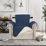 Waterproof Reversible Quilted Sofa Cover with Non Slip Strap for Single-Seat Navy