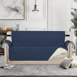 Waterproof Reversible Quilted Sofa Cover with Non Slip Strap for Three-seat Navy
