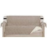 Waterproof Reversible Quilted Sofa Cover with Non Slip Strap for Four-seat Khaki