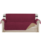 Waterproof Reversible Quilted Sofa Cover with Non Slip Strap for Three-seat Wine Red